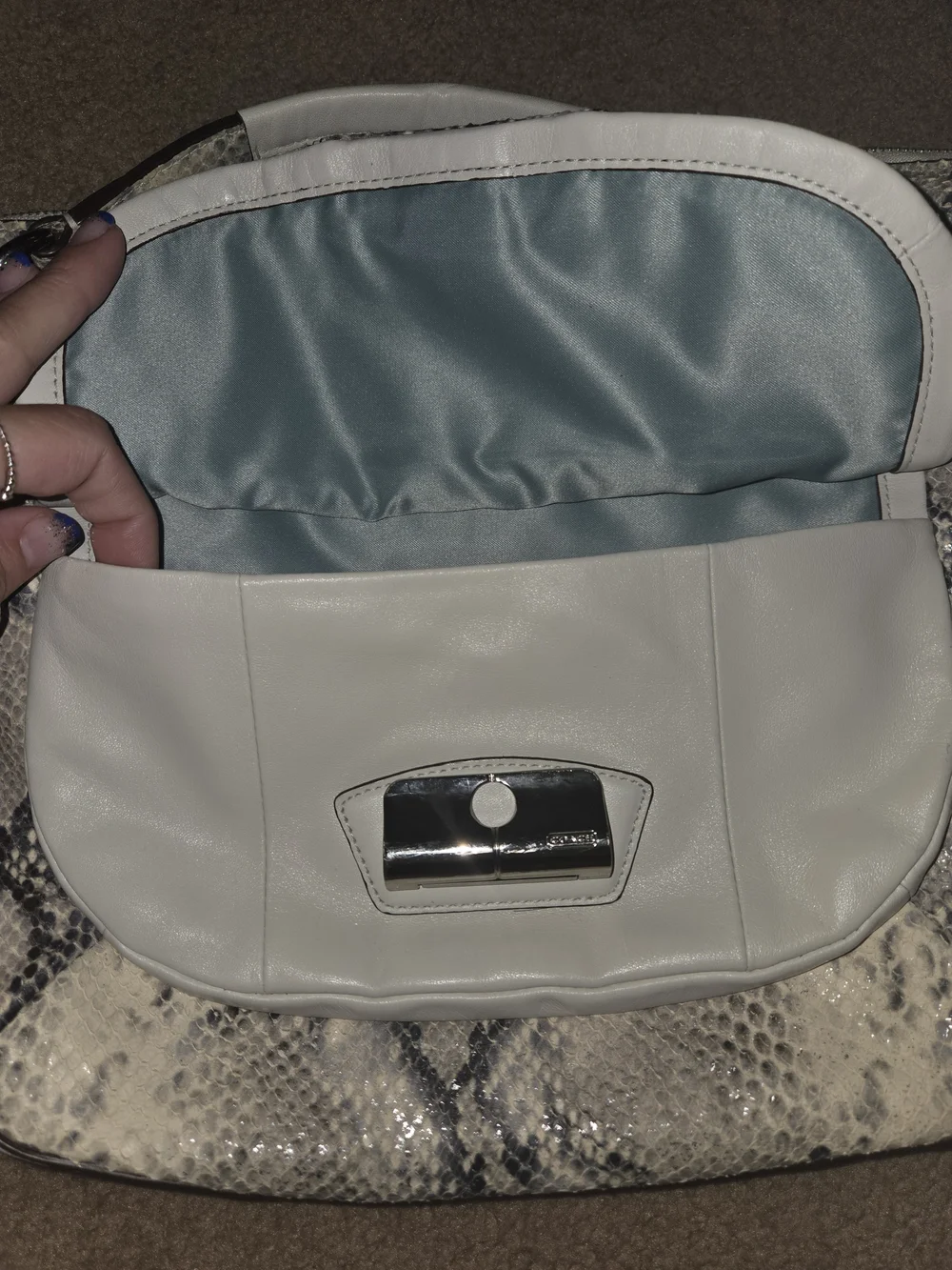 White Snakeskin-Print Shoulder Bag